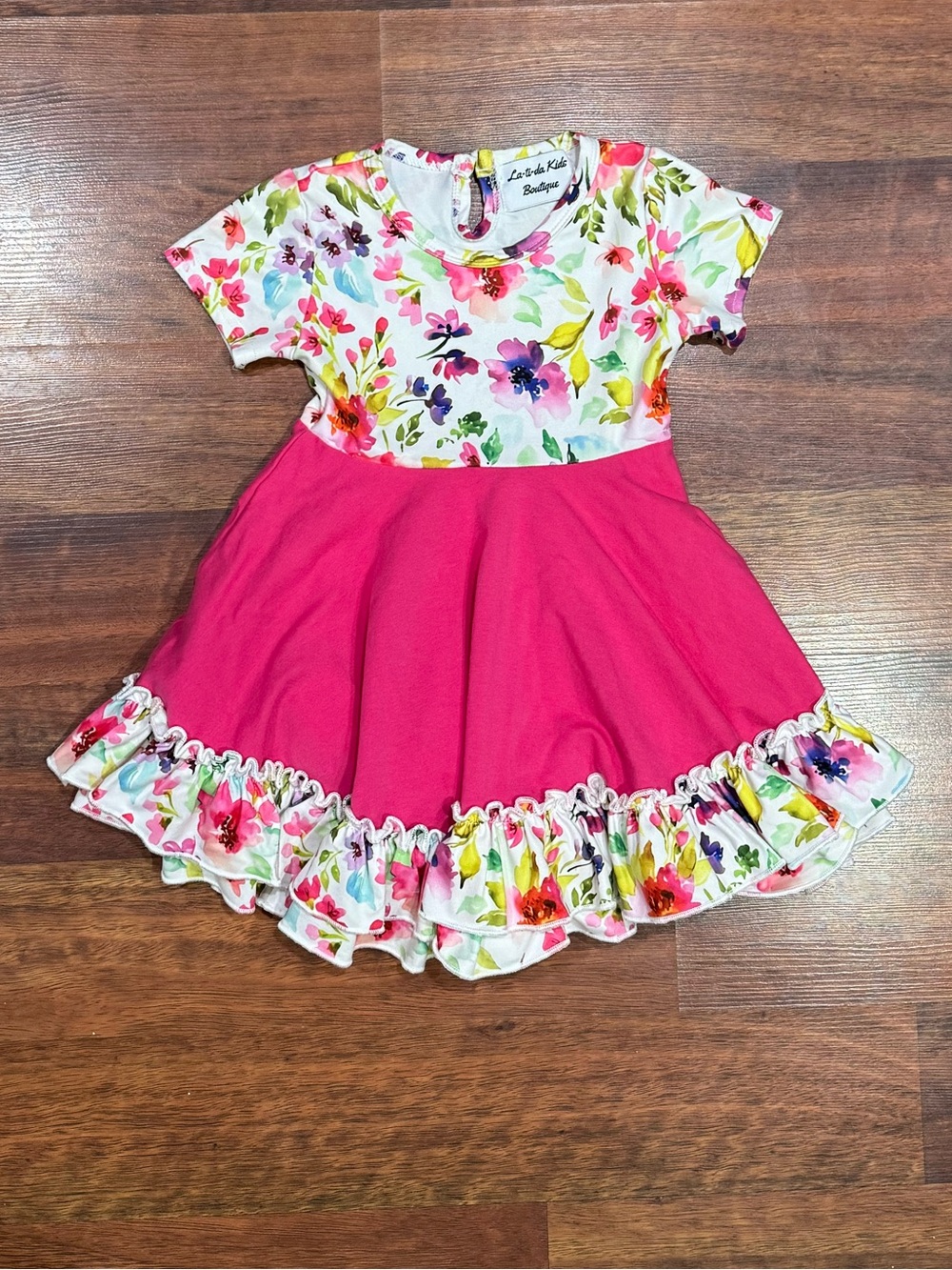 La-Ti-Da Kids Boutique - Dress with Floral Top and Pink Skirt with Ruffle